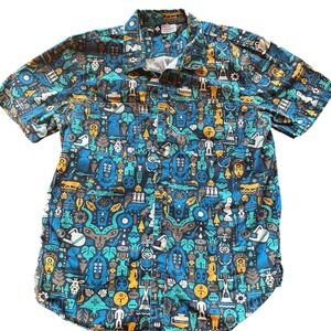 LRG Lifted Research Group Mens Short Sleeve Button Up Shirt Tribal Print X Large